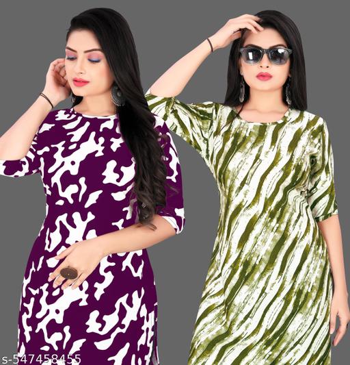 clothes for women Crepe Fabric Printed Straight Kurti PACK OF 2 long kurtis , Extra plus Size -S,M,L,XL,XXL,2XL,XXXL,3XL,4XL,5XL,6XL,7XL,8XL ( New Arrival New Design Fashionable Kurti ) - Everinn