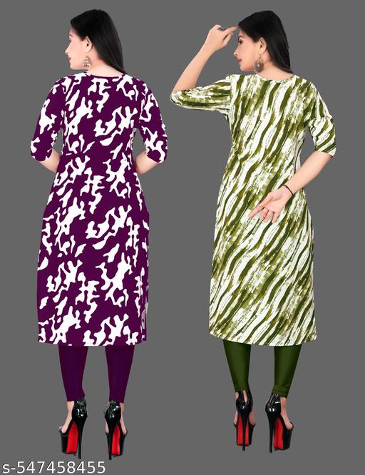 clothes for women Crepe Fabric Printed Straight Kurti PACK OF 2 long kurtis , Extra plus Size -S,M,L,XL,XXL,2XL,XXXL,3XL,4XL,5XL,6XL,7XL,8XL ( New Arrival New Design Fashionable Kurti ) - Everinn
