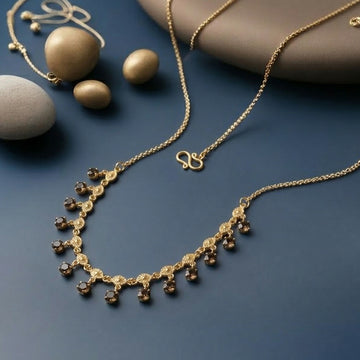 Gold Tone Beaded Drop Necklace with Elegant Fringe Design - Everinn