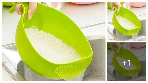 Water Strainer or Washer Bowl for Rice Vegetable & Fruits (Rice Bowl, Pack of 1, Green, Plastic)