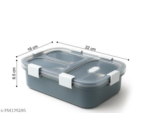 JIVEEX Stainless Steel 3-Compartment Lunch Box with Transparent Lid | Leak-Resistant Tiffin Box with Spoon, Fork & Chopsticks | Ideal for Office, School & Travel - LASH