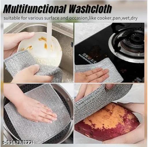 Non Scratch Dish Wash Cloth (Pack of 10), Steel Wire Dish Cloth, Wire Dishwashing Rags for Wet and Dry Stainless Steel Scrubber Non-Scratch Wire Dishcloth for Washing Dishes Sinks Counters - LASH