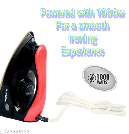 1000-Watt Dry Iron with American Heritage Non-Stick Sole Plate | Safety-Packed Electric Iron Press with Quick, Uniform Heating | 2-year Warranty (RED&BLACK) - Lumae