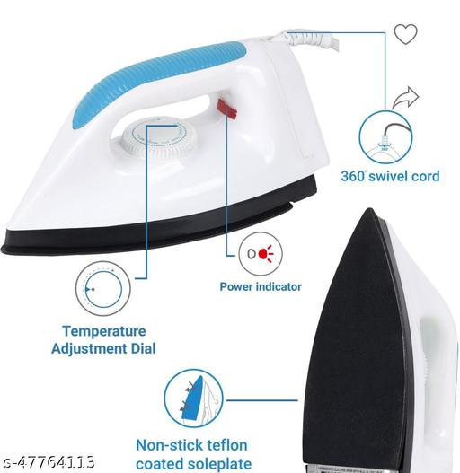 1000 Watt Dry Iron With American Heritage Non-Stick Sole Plate l Safety - Packed Electric Iron Press with Quick , Uniform Heating l 2 Years Manufacture Warranty  - Lumae