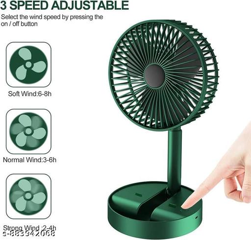 Portable Foldable Rechargeable Table Fan | 180° Adjustable Mini Desk Fan | USB Charging, Silent Operation & Compact Design (Green) - Lumae