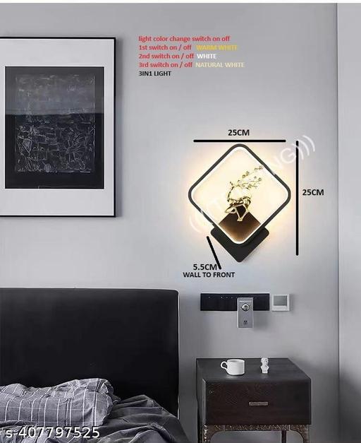Black Body Home Decore Led Fancy Wall Light,Night Lamp,Decorative Lamp,Wall Hanging Lights for Bedroom,Living Room, Warm White(Square full Deer Bk) - Lumae