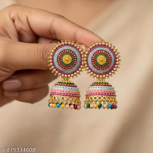Trending 2026 Latest Multicolor Jhumka Earrings for Women | Traditional Ethnic Beaded Gold Plated Party Wear Heavy Designer Earrings - Myshopic 