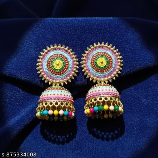 Trending 2026 Latest Multicolor Jhumka Earrings for Women | Traditional Ethnic Beaded Gold Plated Party Wear Heavy Designer Earrings - Myshopic 
