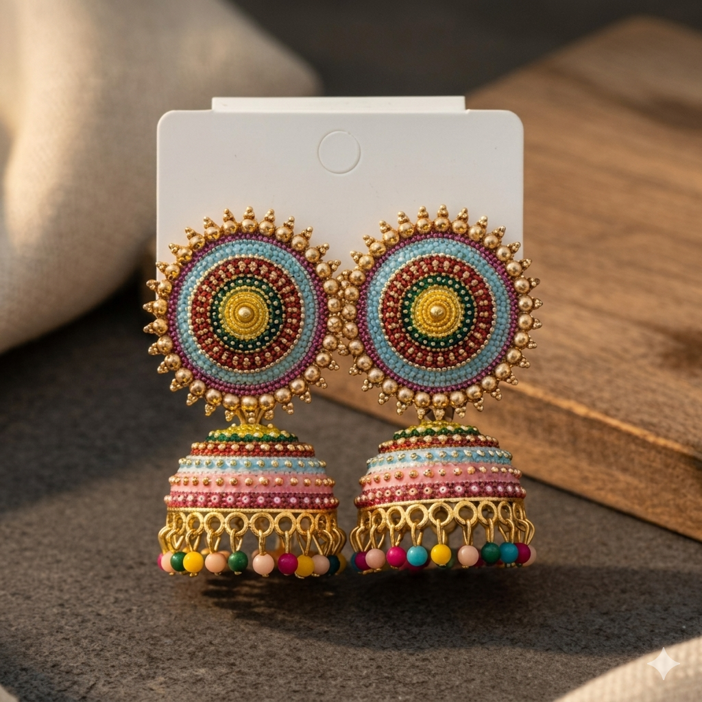 Trending 2026 Latest Multicolor Jhumka Earrings for Women | Traditional Ethnic Beaded Gold Plated Party Wear Heavy Designer Earrings - Myshopic 