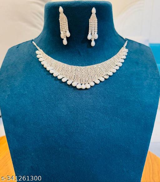 Silver Diamond Necklace Set with white stone,fashion Necklace for women & girls  - Naira Cart