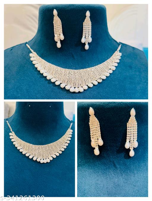 Silver Diamond Necklace Set with white stone,fashion Necklace for women & girls  - Naira Cart