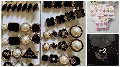  Korean Fashion Style Pearl Rhinestone Metal Hair Clips Hair Pin Stylish Hair Accessories Jewellery For Women's And Girls (Pack of 12 Pcs)