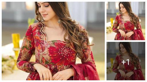 Flower Print Long Anarkali Kurti With Dupatta (No Bottomwear) Dress For Women's And Girl's (Pack Of 1)