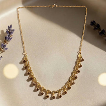 Gold Tone Beaded Drop Necklace with Elegant Fringe Design - ShaZi Collections