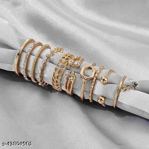 Gold Plated 8 Piece White Crystal Drop Heart Multi Designs Ring Set For Women & Girls - ShaZi Collections