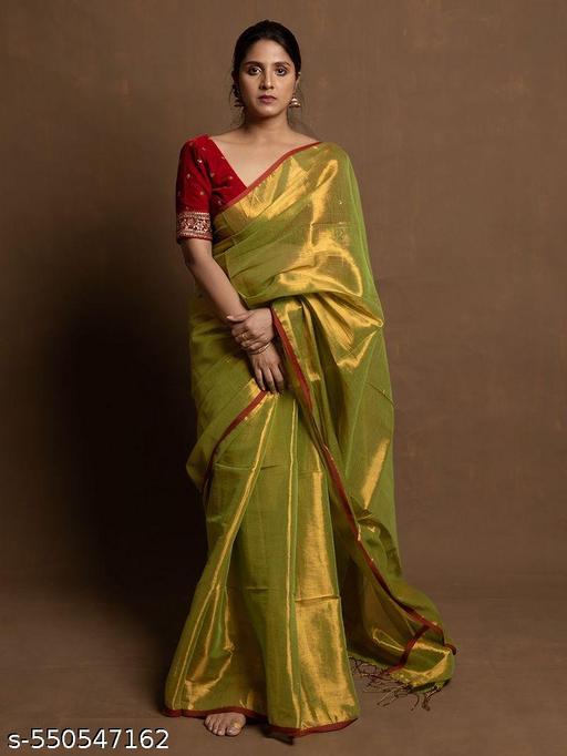 Woven Handloom 100% Pure Raga Tissue Cotton Saree - The Auric Edit