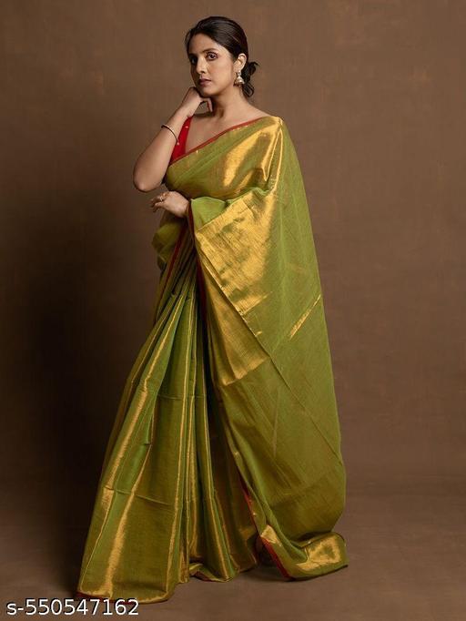 Woven Handloom 100% Pure Raga Tissue Cotton Saree - The Auric Edit