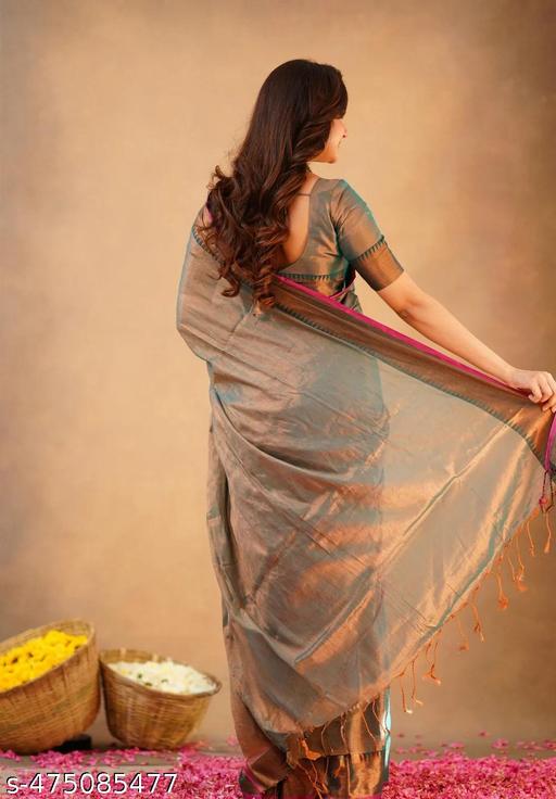 Woven Handloom 100% Pure Raga Tissue Cotton Saree - The Auric Edit