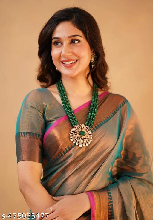 Woven Handloom 100% Pure Raga Tissue Cotton Saree - The Auric Edit