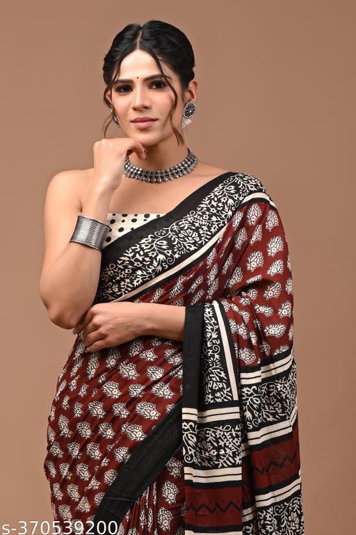FANCY COTTON MULMUL SAREE WITH BLOUSE - The Auric Edit