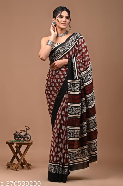 FANCY COTTON MULMUL SAREE WITH BLOUSE - The Auric Edit