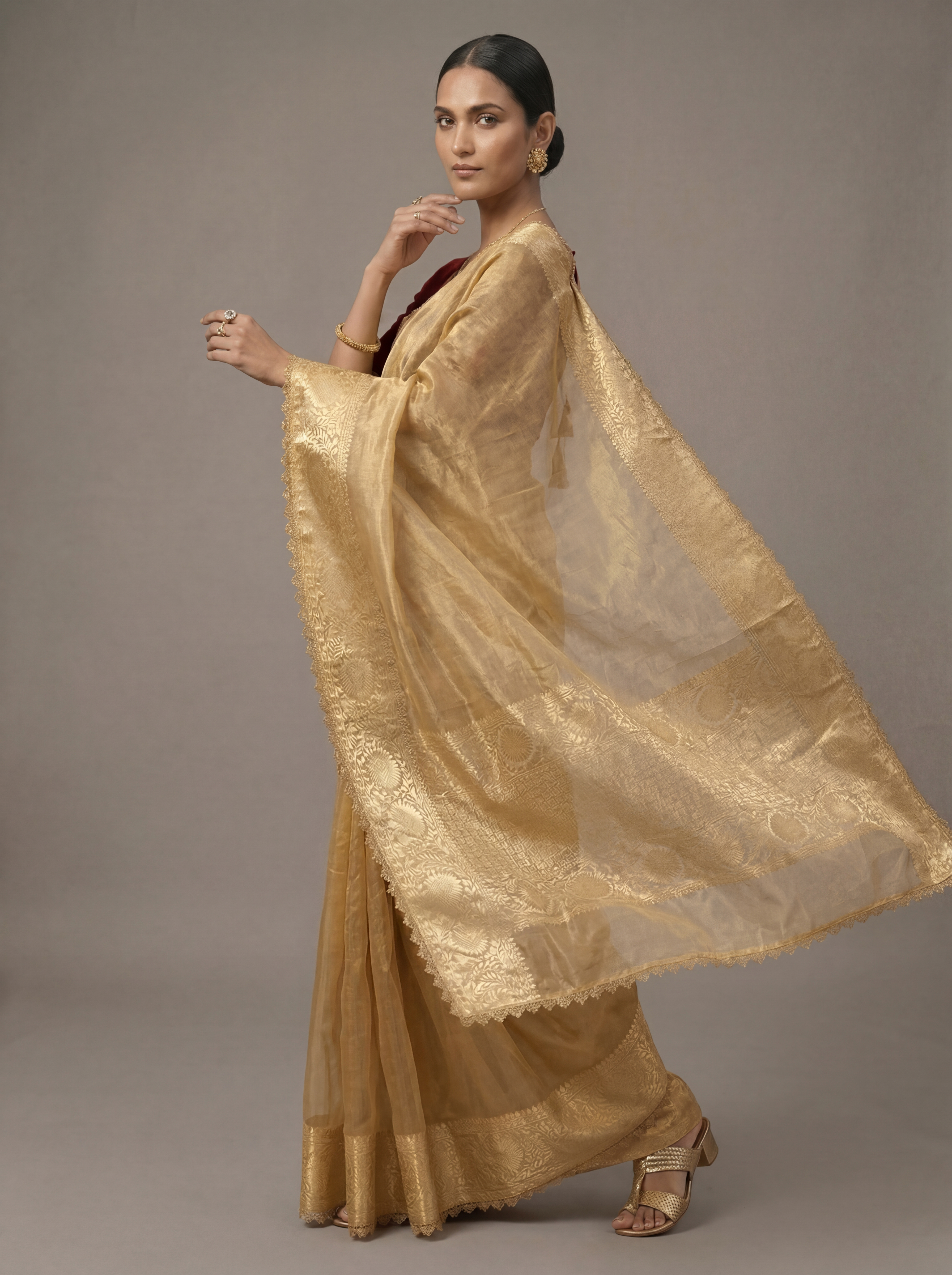 kanchi tissue zari saree with lace border - The Auric Edit