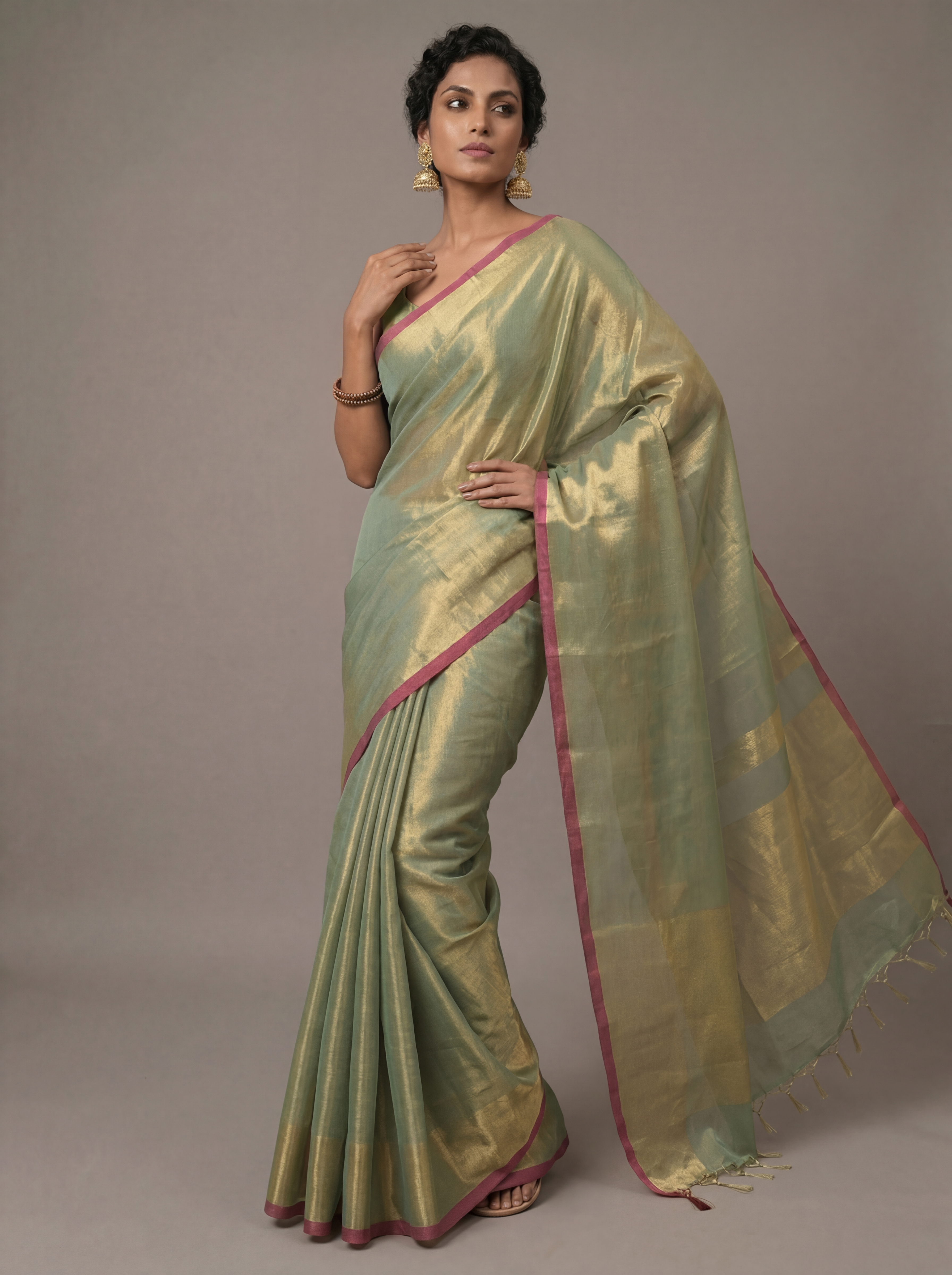 Elegant Dual Tone Tissue Silk Saree with Running Blouse – Soft Luxury Finish