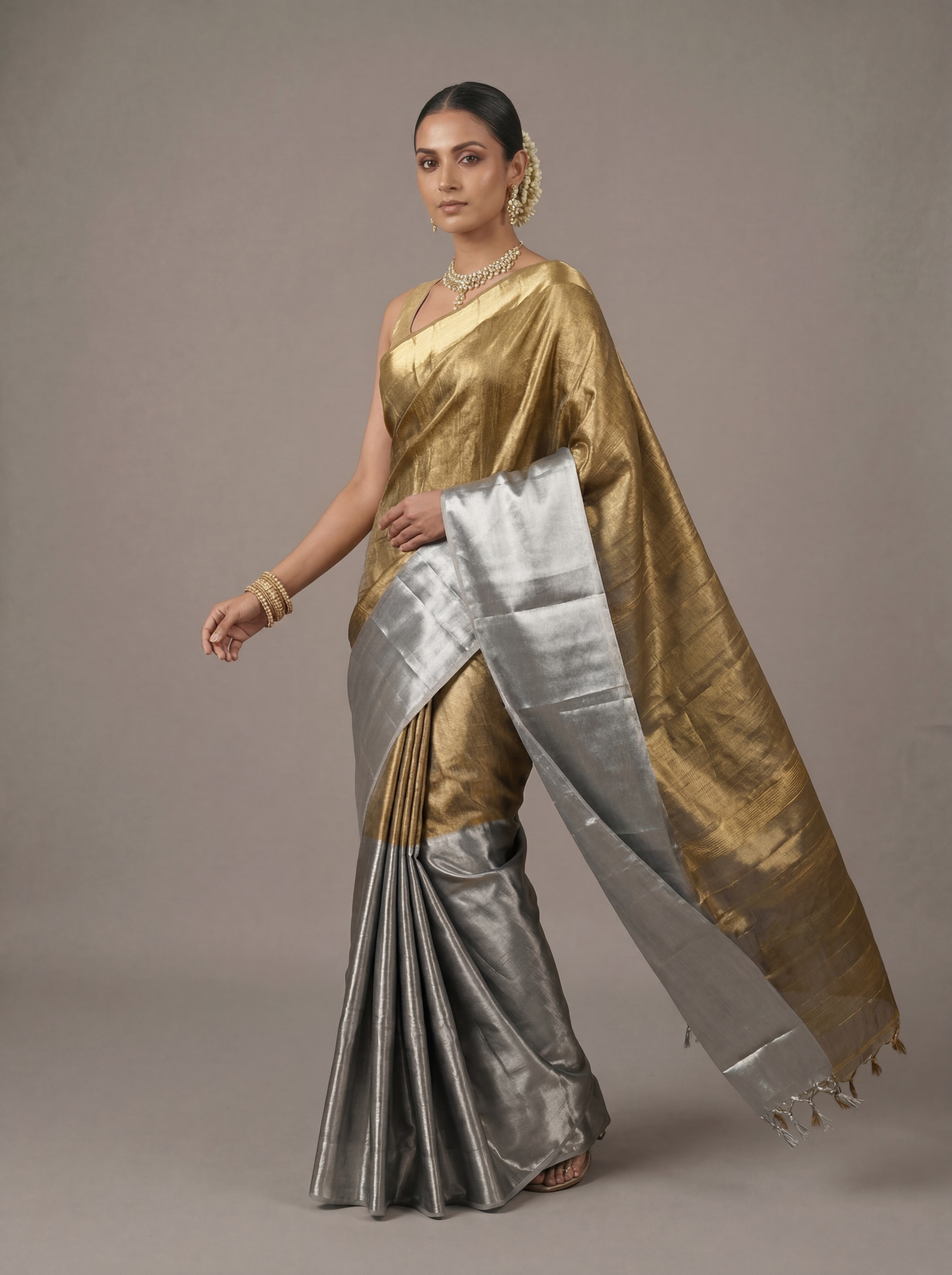 Elegant Half & Half Tissue Silk Saree with Running Blouse – Dual Tone Premium Finish