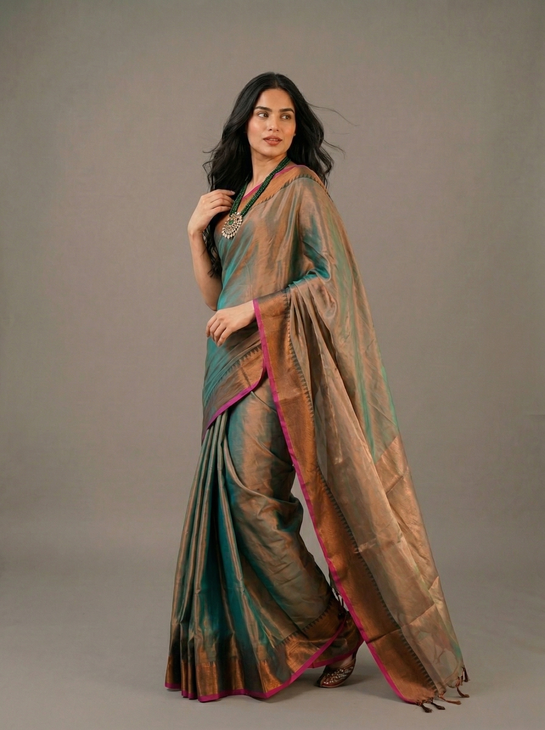 Elegant Handloom Tissue Cotton Saree – Dual Tone Traditional Premium Wear