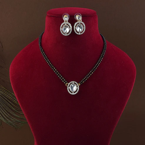 Stylish White Color Kundan AD Mangalsutra with Kundan Necklace Inspired Detailing - Vogdiary