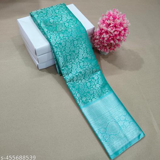 Premium Quality 100% Pure Kanjeevaram Brocade Silk Sarees With Grand Contrast Silver Zari Woven Pallu and Blouse Piece / Special Samuthrika and Vasthrakala Type Bridal Kanjivaram Brocade Pattu Silk Sarees  - amamestyle