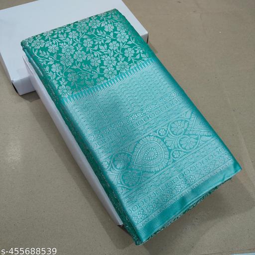 Premium Quality 100% Pure Kanjeevaram Brocade Silk Sarees With Grand Contrast Silver Zari Woven Pallu and Blouse Piece / Special Samuthrika and Vasthrakala Type Bridal Kanjivaram Brocade Pattu Silk Sarees  - amamestyle