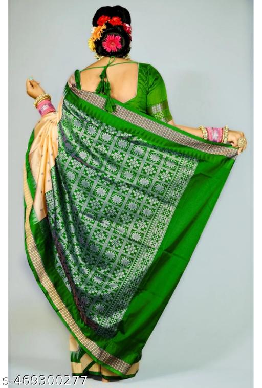 Sambhalpuri Papa Silk Buti Sarees With Grand Rich Resham Woven Green Contrast Pallu and Blouse Piece  - amamestyle