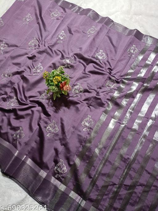 Banarsi Silk Saree With Atterective  Leaf  Embroidery Full work - amamestyle