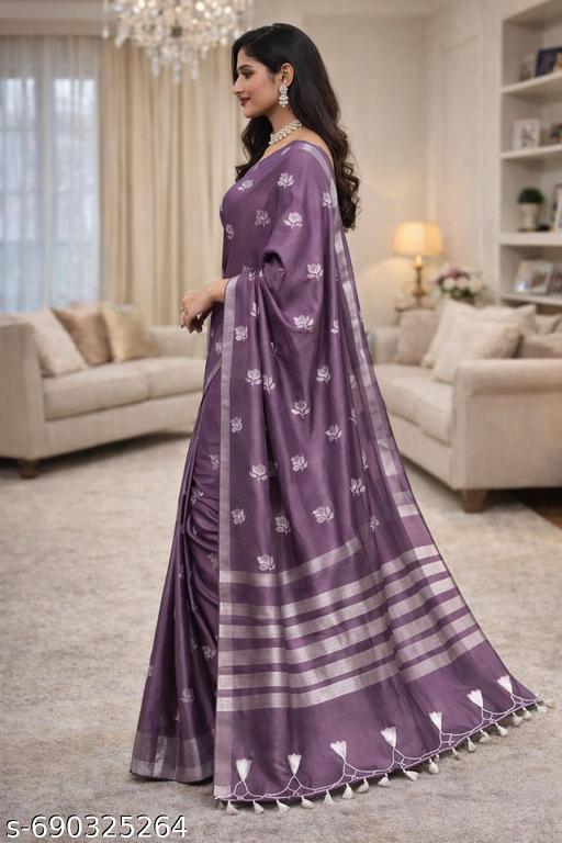 Banarsi Silk Saree With Atterective  Leaf  Embroidery Full work - amamestyle