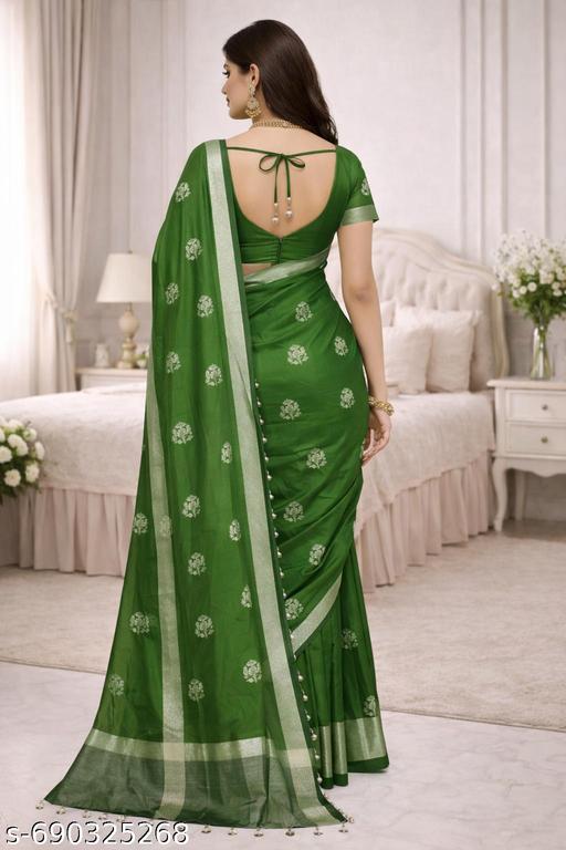 Banarsi Silk Saree With Atterective  Leaf  Embroidery Full work - amamestyle