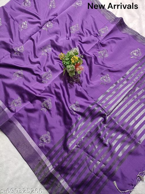 Banarsi Silk Saree With Atterective  Leaf  Embroidery Full work - amamestyle