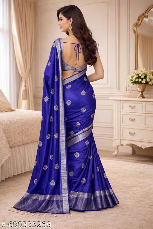 Banarsi Silk Saree With Atterective  Leaf  Embroidery Full work - amamestyle