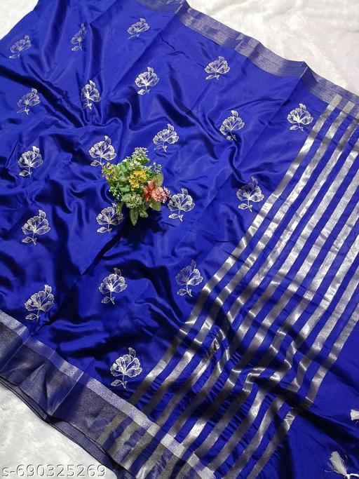 Banarsi Silk Saree With Atterective  Leaf  Embroidery Full work - amamestyle