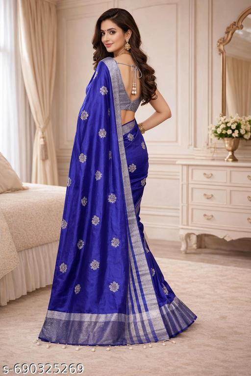 Banarsi Silk Saree With Atterective  Leaf  Embroidery Full work - amamestyle
