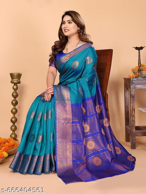 Women's Woven Design Banarasi Art Silk Saree With Zari Woven Border And Unstiched Blouse Pice (Turquois Blue) | - amamestyle