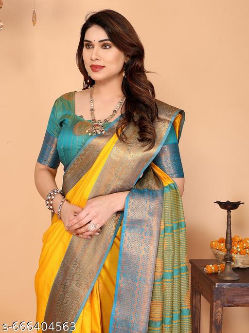 Women's Woven Design Banarasi Art Silk Saree With Zari Woven Border And Unstiched Blouse Pice (Yellow) | - amamestyle