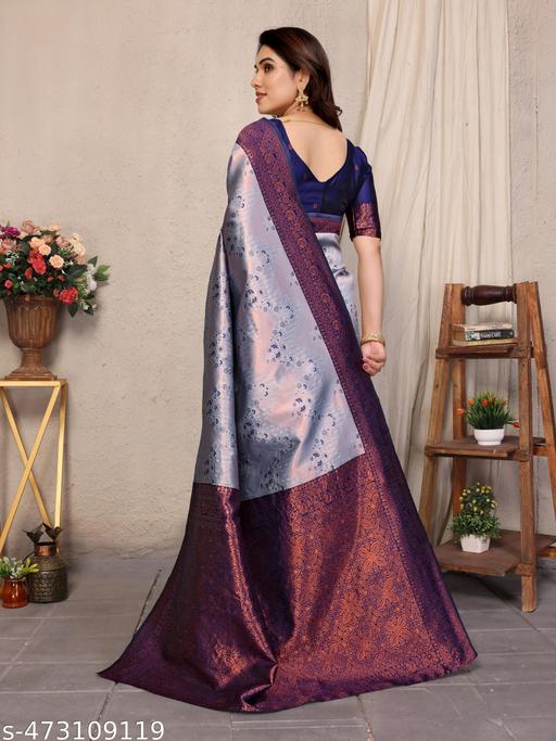 Pure Soft Silk Lightweight Banarasi ( Blue ) Wedding Bridal Wear Designer Ethnic Saree Available At Low Prices - amamestyle