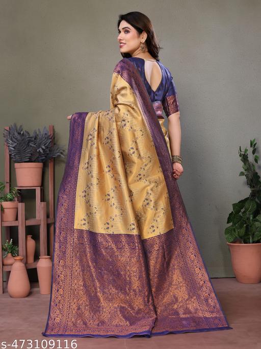 Pure Soft Silk Lightweight Banarasi ( Cream,Blue ) Wedding Bridal Wear Designer Ethnic Saree Available At Low Prices - amamestyle