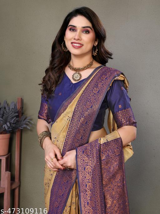 Pure Soft Silk Lightweight Banarasi ( Cream,Blue ) Wedding Bridal Wear Designer Ethnic Saree Available At Low Prices - amamestyle