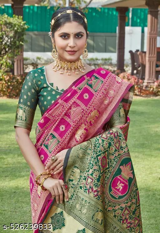 Riddhi Siddhii Creation Woven Kanjivaram Pink soft cotton Saree With Twirling Blouse Piece - amamestyle
