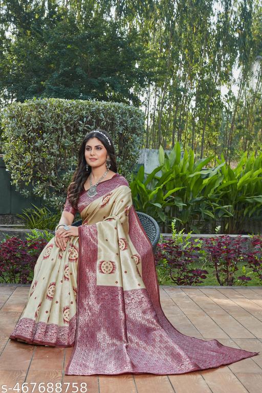 cotton silk jacquard saree with unstitched blouse - amamestyle