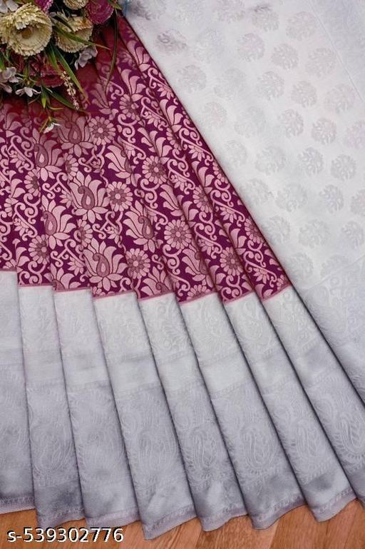 Beautiful Art Silk Jacquard Border Saree With silver Work On All Over The Saree And Unstitched Blouse For Women Wedding Wear Party and Running Use - amamestyle