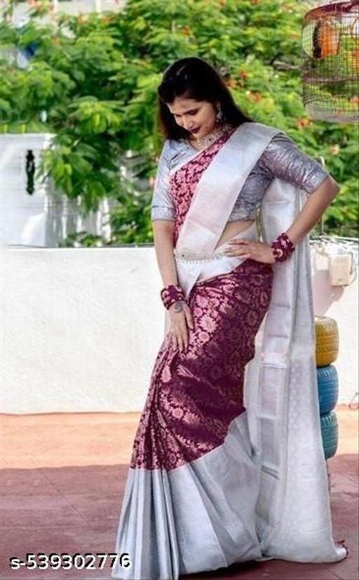 Beautiful Art Silk Jacquard Border Saree With silver Work On All Over The Saree And Unstitched Blouse For Women Wedding Wear Party and Running Use - amamestyle