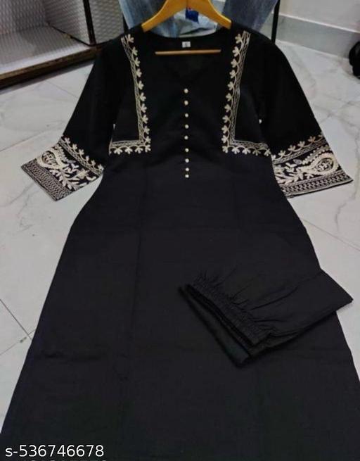 Black full sleeve Long Pakistani kurta with pazzo sets   : Rayon - amamestyle